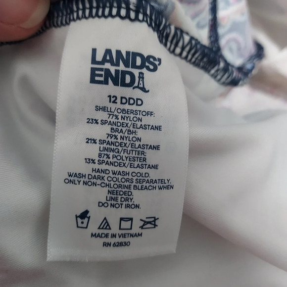 Lands' End Paisley Mix Print V-Neck Wrap Underwire Tankini Top in Size 12 DDD - Picture 13 of 13